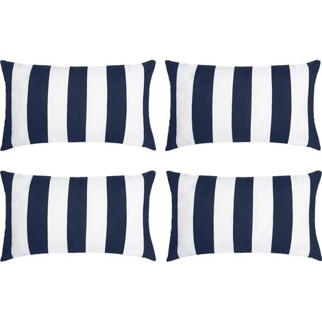 Lot de 4 Housses de Coussin décoratives imperméables pour extérieur, Jardin, terrasse, canapé, Balcon, Rayures (Bleu et Blanc, 30,5 x 50,8 cm) (1/5)