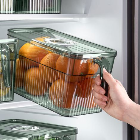 Boîtes de rangement de cuisine avec couvercle minuteur, organisateurs de réfrigérateur, conservent les aliments et les fruits frais, boîtes de rangement pour réfrigérateur et congélateur (1/5)