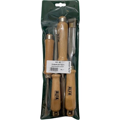 SCALPELLI SGORBIE PER INTAGLIO LEGNO ACCIAIO FALEGNAME 4pz ALFA