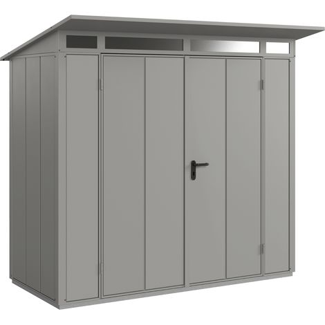 Hörmann Metall-Gerätehaus Berry Modern mit Pultdach Typ 1, 248 x 153 cm, graualuminium, 3,8 m², 2-flüglige Tür (1/5)