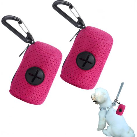 2 PCS Distributeur Sac a Crottes Chien,Porte Sac Dejection Canine avec Mousqueton,Support de sac pour chien avec fixation de laisse en tissu maillé avec fermeture éclair,portable pour animaux (1/5)