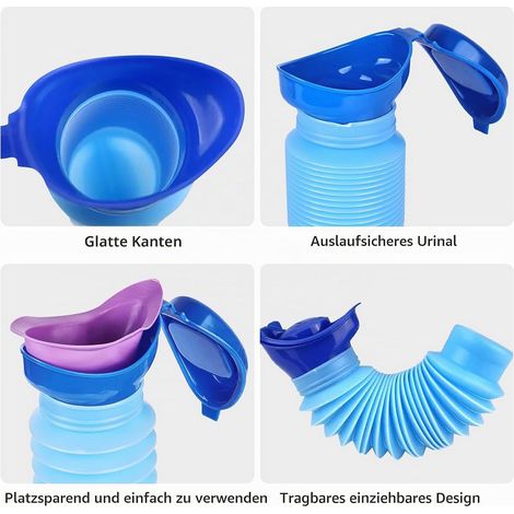 Urinoir Portable 750 ML, Urinoir Rétractable, Urinoir Femme, Bouteille d'urine, Personnel Mobile Toilette Pot, Urinoir d'urgence rétractable pCamping, Randonnée, Activités de Plein Air et Plus - Bleu (1/5)