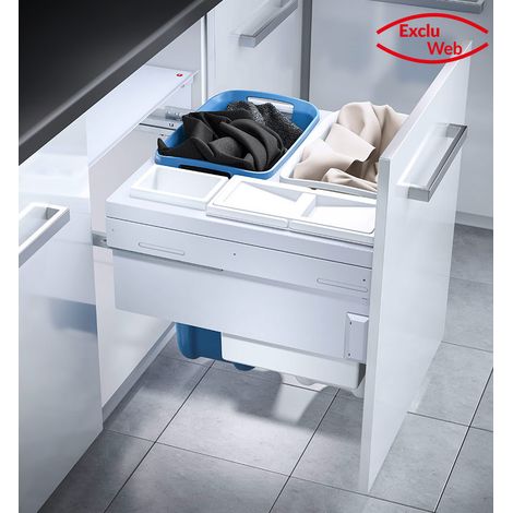 Hailo – Double panier à linge encastrable 80L – 2 paniers de 33L – Bacs amovibles 12L et 2,5L – Système coulissant pour buanderie (1/5)