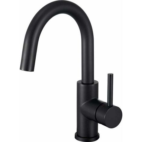 Robinet de salle de bain pivotant à 360°, mitigeur lavabo à bec haut en acier inoxydable noir mat. Design moderne pour salle de bain ou petite cuisine, réglage facile eau chaude/froide, installation s