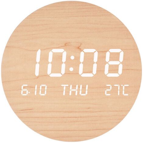 Horloge murale LED créative, horloge murale silencieuse de style nordique tendance S201-1PCS - Couleur bois massif (type à batterie rechargeable) (1/4)