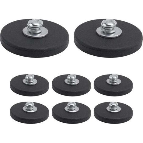 Set di 8 magneti al neodimio con rivestimento in gomma, base magnetica antigraffio, diametro 43 mm, filettatura maschio M6, colore nero (1/4)