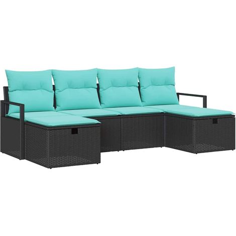 Set di divani con cuscino 6 pcs Nero e Turchese polyrattan vidaXL