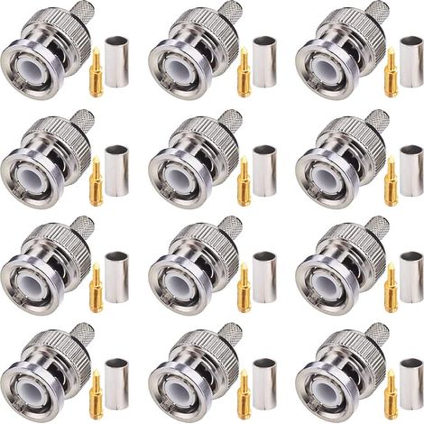 12 Pièces 50 Ohm BNC Connecteur Mâle à Sertir pour RG58, RG142, RG400, LMR195 (1/5)