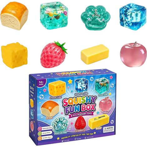 Squishy Fun Box - Boite Squishy Mystère, Lot de 8 Objets Anti-Stress Souples et Malléables, Décoration de Bureau et Cadeau Relaxation pour Adultes (1/5)