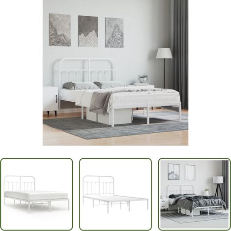 Cadre de lit -  Cadre de lit métal sans matelas et tête de lit blanc 120x190 cm (1/5)