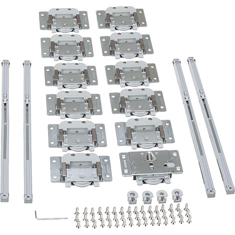 Kit ferrure porte coulissante 3 vantaux avec frein Charge 40 k Amortisseurs intégré silencieux roulements quincaillerie armoire roulette placard roue rouleau chariot glissière (1/4)
