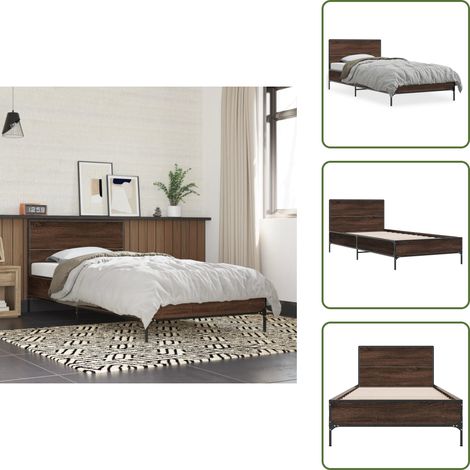 The Living Store Bettgestell Braun Eichen-Optik 90x200 cm Holzwerkstoff Metall - Holzbettwäsche - Doppelbett - Bettkasten - Boxspringbett - Lattenrost (1/5)