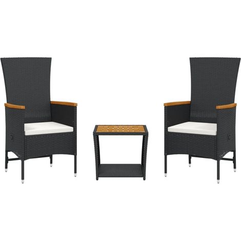 Maison Exclusive - 3-tlg. Garten-Essgruppe mit Kissen Schwarz Pol