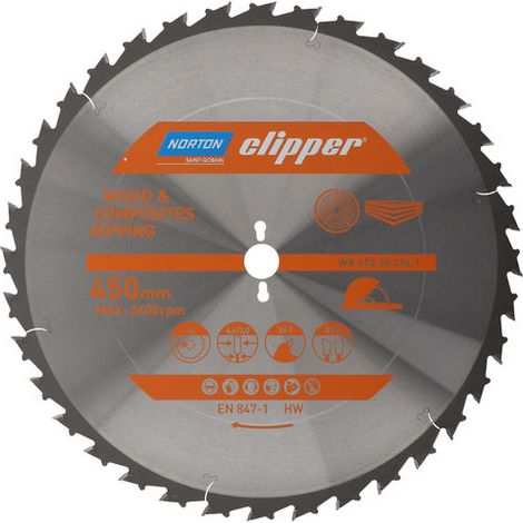 Hoja de Sierra Circular Norton Pro Wood Ripping 450mm x 30mm x 36z, Corte Rápido y Preciso en Madera, Alta Durabilidad
