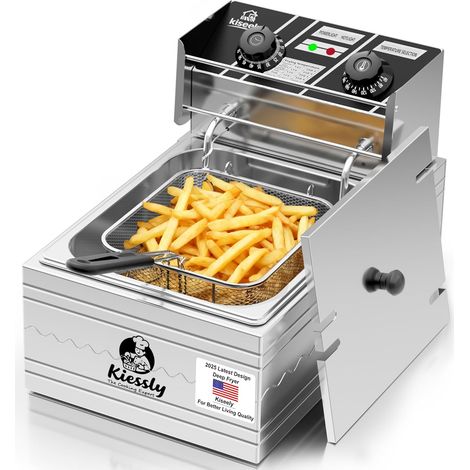 Friteuse 20L Electrique INOX, Friteuse Commerciale 3500 W avec paniers et couvercles, double cuve, avec contrôle de la durée et de la température (Friseur unique 10L NQ7) (1/5)