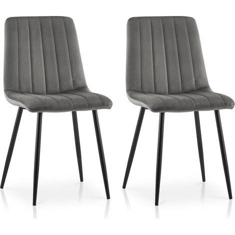 Esszimmerstühle 2er Set Samt Grau mit Metallbeinen, gepolstert, ergonomisch (1/5)