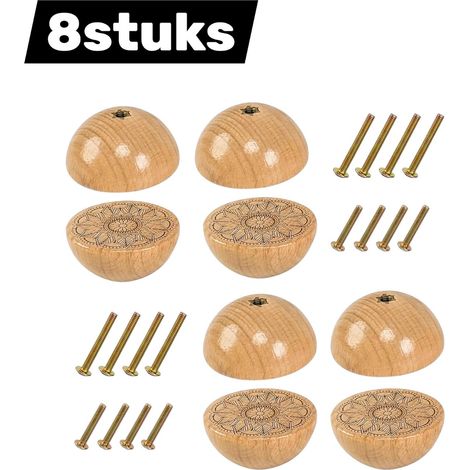 8 Poignée Bois fait main Fleur éternelle sculptée Poignée en bois Bouton de porte de commode pour chambre Crochet en bois massif à un trou Convient aux tiroirs salons bureaux et cuisines Forme hémisph (1/5)