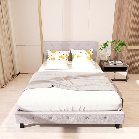 Wolketon Cama tapizada de 120 x 200 cm con gran espacio de almacenamiento, somier y cabecero tapizado en tela gris incluidos.