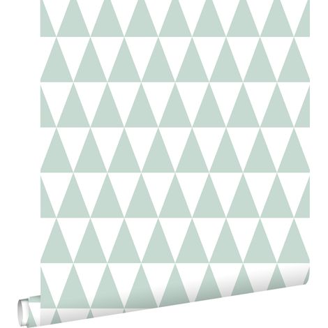 papier peint triangles géométriques graphiques vert menthe pastel et blanc mat - ESTAhome (1/5)