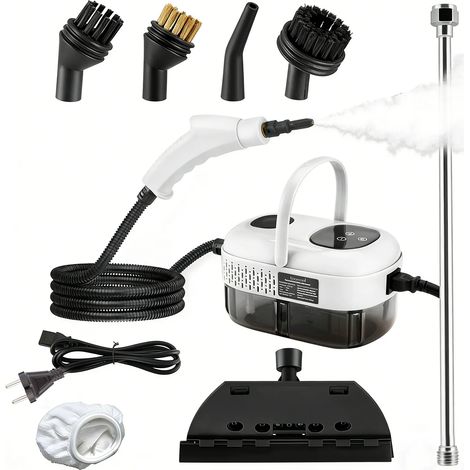 Nettoyeur vapeur portable 2500 W, réservoir d'eau grande capacité de 1100 ml, 6 vitesses de ventilation réglables, 3 têtes de brosse incluses, idéal pour la cuisine, la salle de bain, la voiture, etc. (1/5)