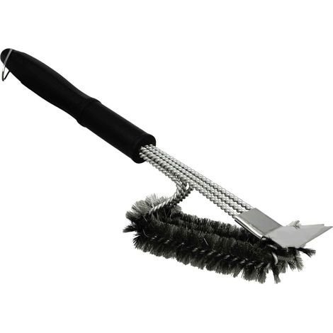 Brosse de nettoyage 2 en 1 pour barbecue, comprenant une brosse et un grattoir en acier inoxydable pour nettoyer les grilles et les plaques de cuisson. (1/5)