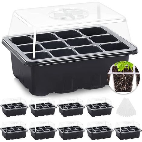 Mini Serre pour Plantes,Lot de 10 Bac à Semis,120 Cellules Intérieure Plateau Semis, Serre pour Semis avec Couvercle et Ventilation Durables, Pépinière Boîte de Culture, Vert (1/5)
