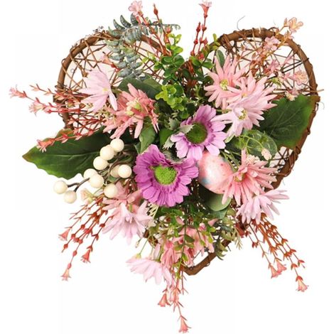 Guirlande Lumineuse en Forme de Cœur - Couronne Artificielle Fleurs Printemps Été - Décoration Porte d'Entrée Intérieur Extérieur - 40 x 50 cm (1/5)