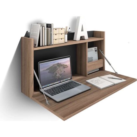 Mesa estudio para colgar Mod-Murillo acabado nogal/grafito, 15/46 x 80 x 42 cm (fondo x ancho x alto) (1/4)