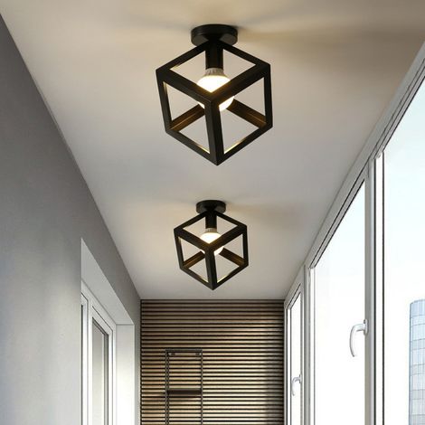 Lot de 2 plafonniers industriels en métal, lustre noir rétro, Luminaires d'allée créatifs, Lustre de plafond moderne (1/5)