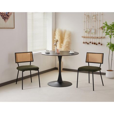 Lisa Design – Lot de 2 chaises cannage en tissu bouclette – Dossier en cannage – Structure en acier – Résistantes à l'humidité – Vert kaki (1/5)