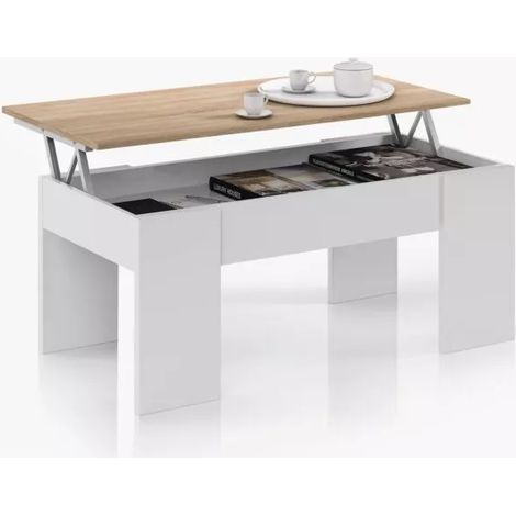 KIT TAVOLO CAFFÉ ELEVABILE 43X100X50CM BIANCO ROVERE (1/10)