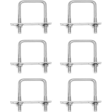6 Stück Edelstahl-U-Bügel M6 x 65 mm x 80 mm Vierkant-U-Bügel mit Muttern und Rahmenplatten-Klemmschrauben zur Rohrbefestigung (1/5)