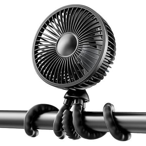 Ventilateur oscillant rechargeable pour poussette avec veilleuse LED 4 vitesses 360° pivotant à pince portable pour siège auto lit bébé tapis de course voyages (1/5)