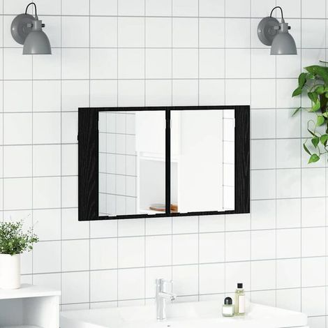 Armoire Miroir de Salle de Bain Chêne Noir 80 x 12 x 45 cm, Meuble Mural, Design Moderne (1/5)