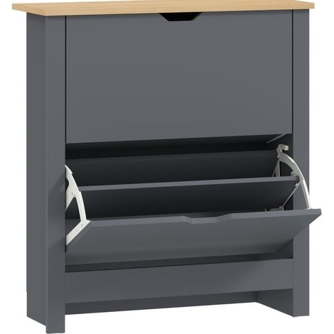 Scarpiera grigio scuro 72x26x80 cm con 2 ribalte e divisorio regolabile (1/5)