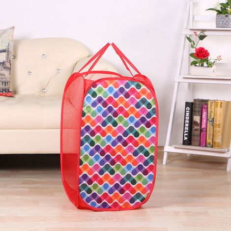 Panier à linge Panier de rangement pour vêtements Grand panier à linge en maille Panier à linge pliable portable - 34x55cm rouge (1/4)