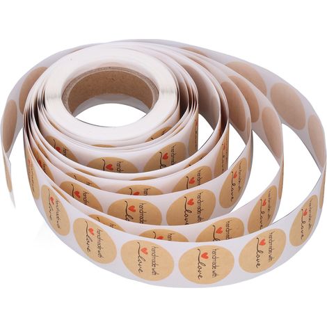 rouleau d'autocollants en papier kraft faits main avec amour, motif cœur mignon, étiquettes autocollantes pour l'étiquetage alimentaire (1/5)