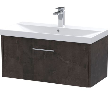 Winshill Contemporary 1 Drawer Wall Hung Vanity Unit with Thin Edge Basin, Metallic Slate, 800mm