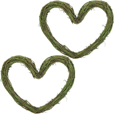 Couronne Artisanale en Rotin Cœur 25 CM Lot de 2 Pièces Décoration Murale et Porte Verte Guirlande Naturelle pour Saint-Valentin Mariage Noël Loisirs Créatifs et Fêtes (1/5)