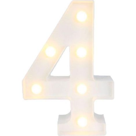 TrAdE Shop Traesio - Numero 4 Luminoso Con Luci Led A Batteria Decorazioni Per La Casa Dim. 22 Cm - (1/2)