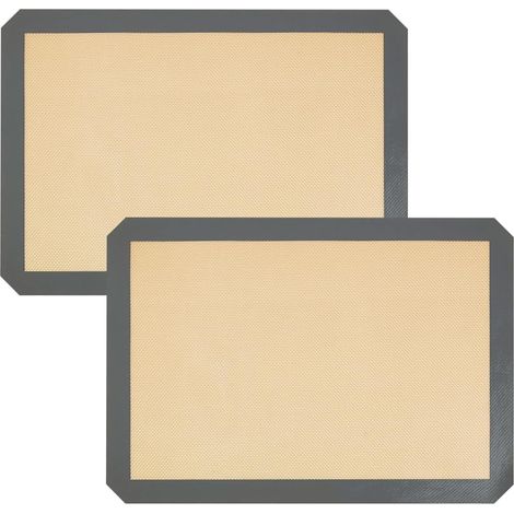Lot de 2 tapis de cuisson en silicone, anti-adhésifs, réutilisables, sans BPA, lavables, résistants à la chaleur, pour four à micro-ondes, macarons, biscuits, pâtisserie, pain (S: 30x21cm) (1/5)