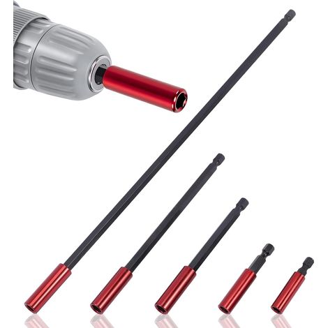5 Pièces Rallonge Embout Visseuse Magnétique 1/4 Pouce, Porte Embout à Tige Hexagonale, Compatible avec Perceuses, Tournevis et Clés à Choc, 50/60/100/150/300 mm (1/5)