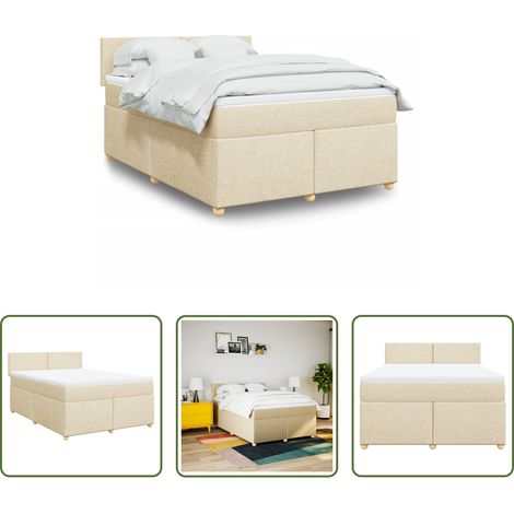 vidaXL Sommeil réparateur - Sommier à lattes de lit avec matelas Crème 140x190 cm Tissu (1/5)