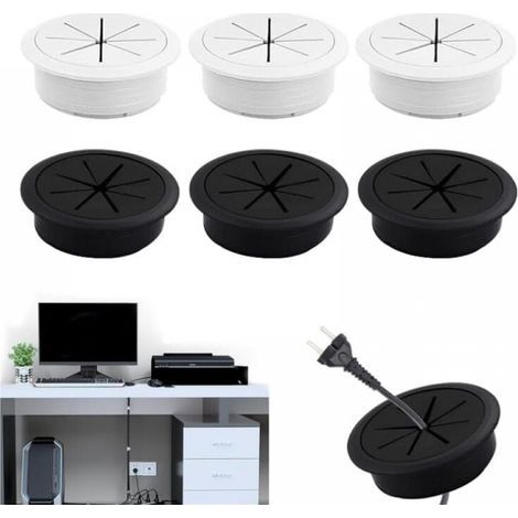 6-Piece Desktop Cable Management Kit, 60mm Cable Grommets, Wall-Mounted TV Cable Cover, Round Wall-Mounted Cable Cover, Rubber Cable Sleeve for Office and Computer Desk (1/5)