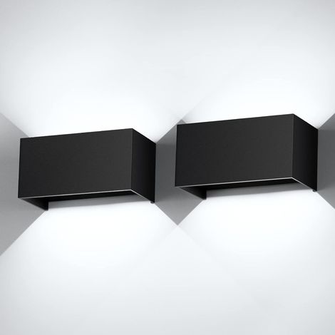 Aplique LED de pared para interior de 24 W, paquete de 2, para exterior, resistente al agua IP65, ángulo de haz ajustable, blanco frío 6000 K [Clase energética E]
