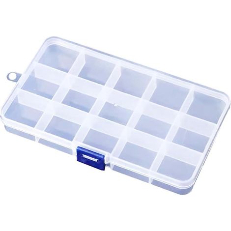Boîte de rangement en plastique à 15 compartiments et couvercle transparent, idéale pour ranger bijoux, perles, petits accessoires et outils de fabrication de bijoux. (1/5)