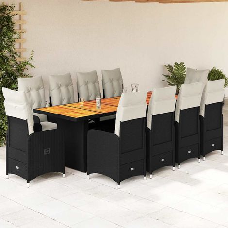 11-tlg. Garten-Bistro-Set mit Kissen Schwarz Poly Rattan (1/5)