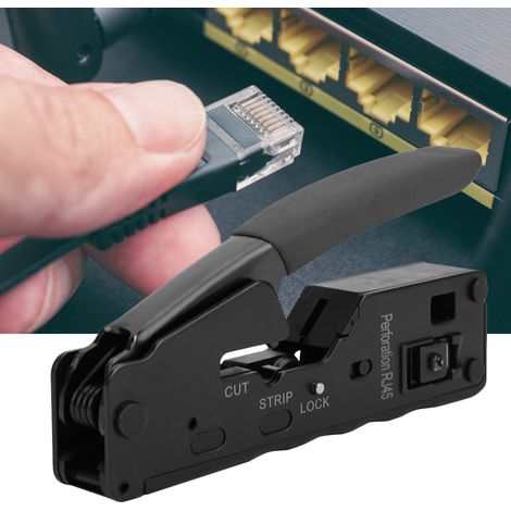 Crimpzange mit Kristallkopf für Netzwerkkabel (CAT-5, CAT-6, CAT-7, schwarz) (1/5)
