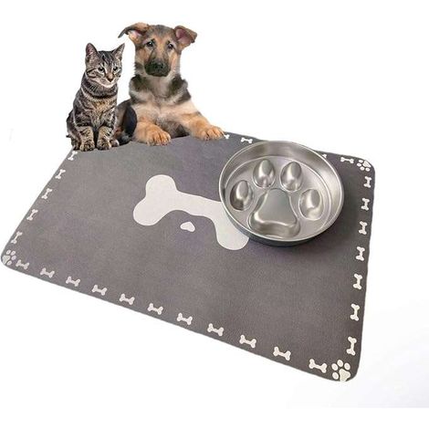 Saugfähige, rutschfeste Matte für Hund- und Katzennäpfe, 40 x 60 cm, Grau