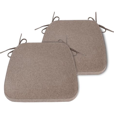 Coussin de chaise de salle à manger avec liens et housse amovible, assise rembourrée antidérapante pour cuisine, lot de 2, 42 x 41 x 5 cm, café clair (1/5)